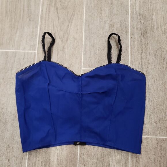 Reformation Blue & Black Mesh Crop Top - Picture 1 of 12
